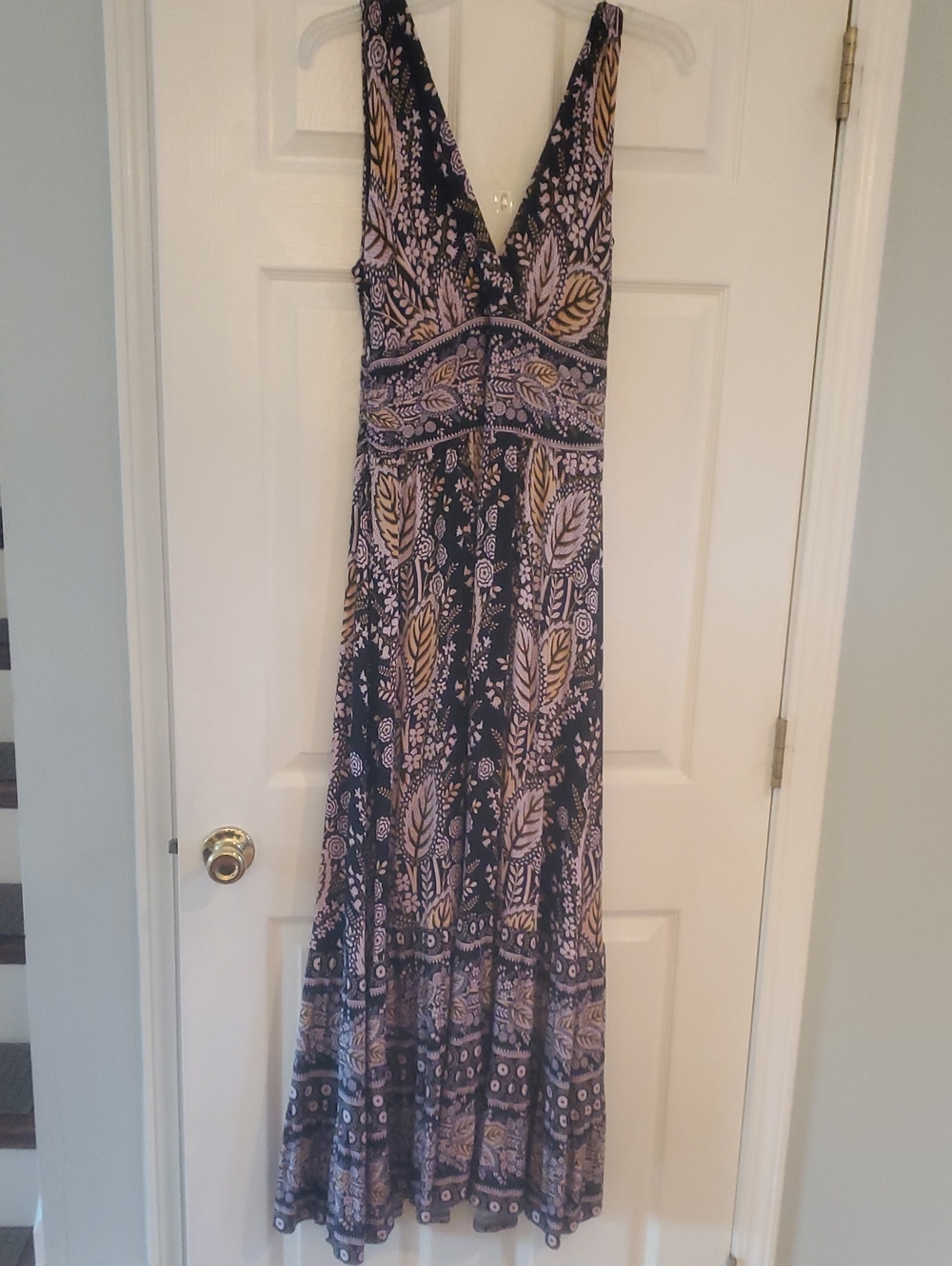 Maeve Black Maxi Dress with Beige Botanical Print